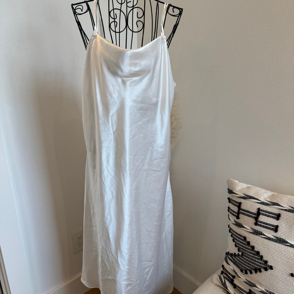 Vintage Oscar de la Renta White Satin Rosette Midi Slip Dress XL
